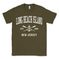 Army Green Long Beach Island NJ Vintage Crossed Oars & Boat Anchor Spor Classic Tee - longCreatives