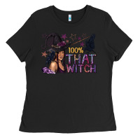 Black 100% That Witch Black Afro Witch Ladies Tee - texasbilliewilder