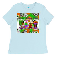 Baby Blue Halloween Coffee Cups Ladies Tee - texasbilliewilder