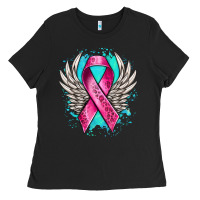 Black cancer ribbon with angel wings Ladies Tee - NancyCooperArtShop