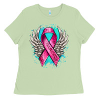 Matcha cancer ribbon with angel wings Ladies Tee - NancyCooperArtShop