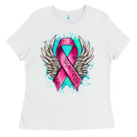 Cancer Ribbon With Angel Wings Ladies Tee | Teevron