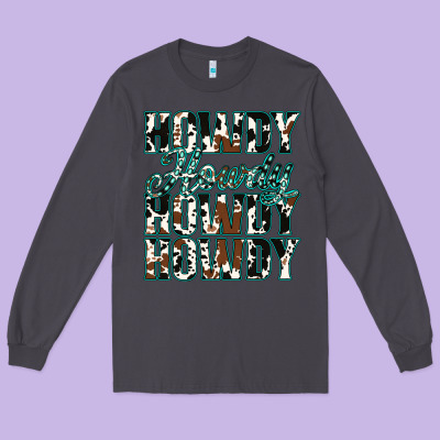 Howdy Cowhide Turquoise Long Sleeve Tee Designed By Jasminsmagicworld