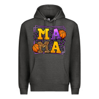 Charcoal Heather Purple and gold Basketball leopard frame Mama Premium Hoodie - LillyAllenDesigns