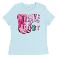 Baby Blue give cancer the boot Ladies Tee - NancyCooperArtShop