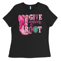 Black give cancer the boot Ladies Tee - NancyCooperArtShop