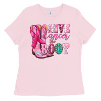Bubblegum Pink give cancer the boot Ladies Tee - NancyCooperArtShop