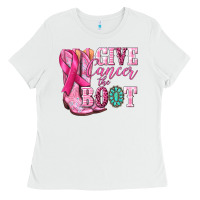 White give cancer the boot Ladies Tee - NancyCooperArtShop