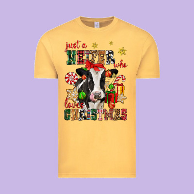 Just A Heifer Who Loves Christmas Cow Vintage Tee Designed By Cowgirlartshop