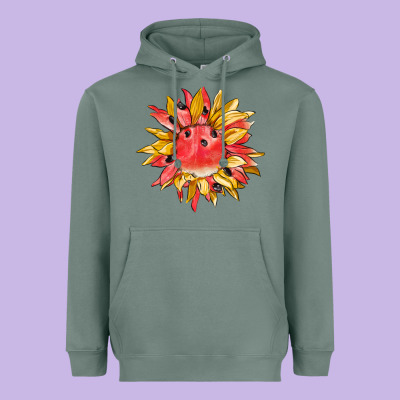Watermelon Sunflower Heavyweight Hoodie Designed By Barkaloodesign