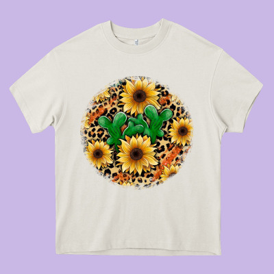 Leopard Cactus Sunflower Heavy Core Tee Designed By Jahusdesignshop