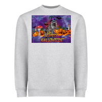 Heather Grey Happy Halloween Raccoon Heavyweight Sweatshirt - LillyAllenDesigns