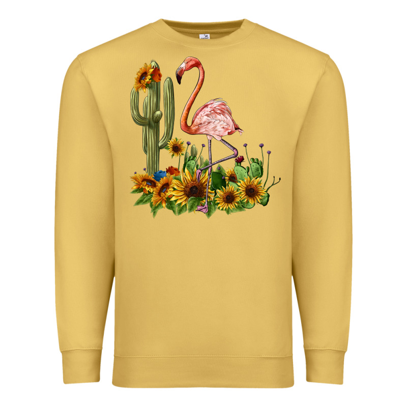 Flamingo With Cactus And Sunflowers Premium Sweatshirt by BarkalooDesign | Teevron