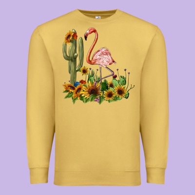 Flamingo With Cactus And Sunflowers Premium Sweatshirt Designed By Barkaloodesign