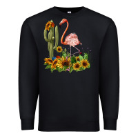 Black flamingo with cactus and sunflowers Premium Sweatshirt - BarkalooDesign