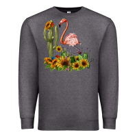 Charcoal Heather flamingo with cactus and sunflowers Premium Sweatshirt - BarkalooDesign