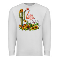 Dove Grey flamingo with cactus and sunflowers Premium Sweatshirt - BarkalooDesign