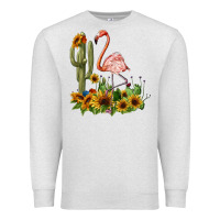 Oatmeal Heather flamingo with cactus and sunflowers Premium Sweatshirt - BarkalooDesign