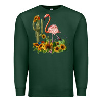 Sports Green flamingo with cactus and sunflowers Premium Sweatshirt - BarkalooDesign