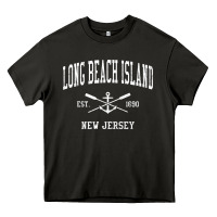 Asphalt Long Beach Island NJ Vintage Crossed Oars & Boat Anchor Spor Heavy Core Tee - longCreatives