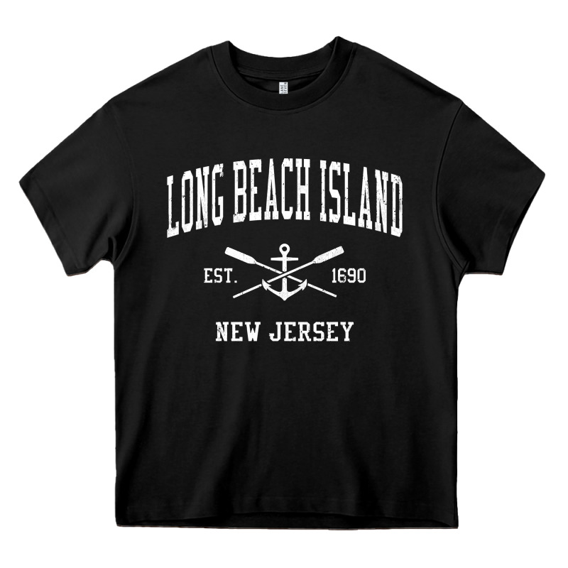 Long Beach Island Nj Vintage Crossed Oars & Boat Anchor Spor Heavy Core Tee by longCreatives | Teevron