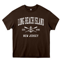 Chocolate Brown Long Beach Island NJ Vintage Crossed Oars & Boat Anchor Spor Heavy Core Tee - longCreatives