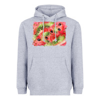 Heather Grey watermelon strawberry kiwi background Heavyweight Hoodie - BarkalooDesign