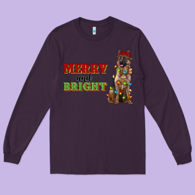 Merry And Bright German Shepherd Long Sleeve Tee Designed By Ranaportraitstore