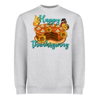 Heather Grey Happy Thanksgiving Pumpkin Pie Heavyweight Sweatshirt - LillyAllenDesigns