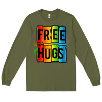 Army Green free hugs Long Sleeve Tee - OliviaCreatesArt