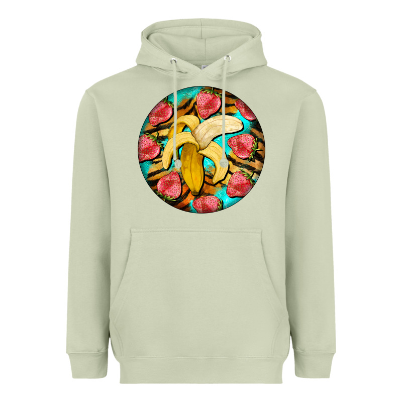 Banana And Strawberries With Tiger Pattern Heavyweight Hoodie by BarkalooDesign | Teevron