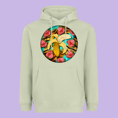 Banana And Strawberries With Tiger Pattern Heavyweight Hoodie Designed By Barkaloodesign