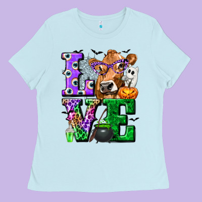 Love Cow Halloween Tbw Ladies Tee Designed By Texasbilliewilder