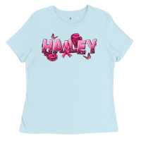 Baby Blue Personalized Pink Cancer Themed Name Ladies Tee - NancyCooperArtShop
