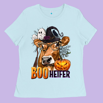Boo Heifer Cow With Halloween Ladies Tee Designed By Texasbilliewilder