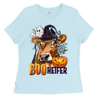 Baby Blue Boo Heifer Cow with Halloween Ladies Tee - texasbilliewilder