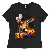 Black Boo Heifer Cow with Halloween Ladies Tee - texasbilliewilder