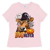Bubblegum Pink Boo Heifer Cow with Halloween Ladies Tee - texasbilliewilder