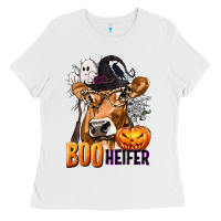 White Boo Heifer Cow with Halloween Ladies Tee - texasbilliewilder