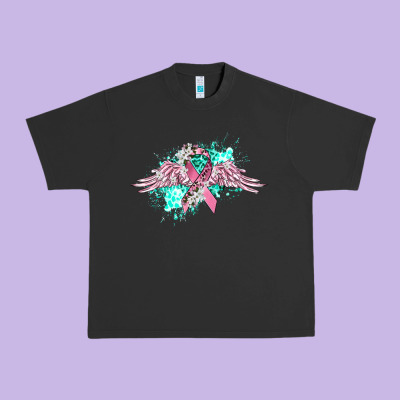 Cancer Ribbon With Angel Wings Urban Heavy Tee Designed By Cowgirlartshop