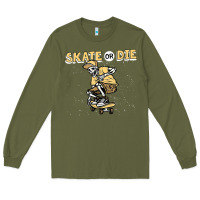 Army Green skate or die funny skeleton skating skater halloween costume Long Sleeve Tee - longCreatives