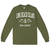 Army Green Long Beach Island NJ Vintage Crossed Oars & Boat Anchor Spor Long Sleeve Tee - longCreatives