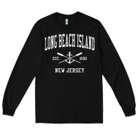 Black Long Beach Island NJ Vintage Crossed Oars & Boat Anchor Spor Long Sleeve Tee - longCreatives