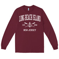 Burgundy Long Beach Island NJ Vintage Crossed Oars & Boat Anchor Spor Long Sleeve Tee - longCreatives