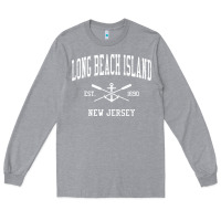 Heather Grey Long Beach Island NJ Vintage Crossed Oars & Boat Anchor Spor Long Sleeve Tee - longCreatives