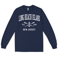 Navy Long Beach Island NJ Vintage Crossed Oars & Boat Anchor Spor Long Sleeve Tee - longCreatives