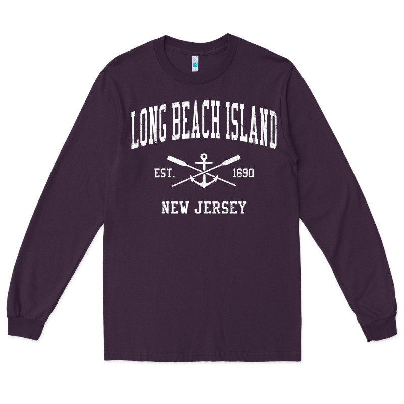 Long Beach Island Nj Vintage Crossed Oars & Boat Anchor Spor Long Sleeve Tee by longCreatives | Teevron