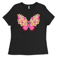Black Pink ribbon Breast Cancer butterfly Ladies Tee - NancyCooperArtShop
