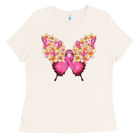 Bone Pink ribbon Breast Cancer butterfly Ladies Tee - NancyCooperArtShop
