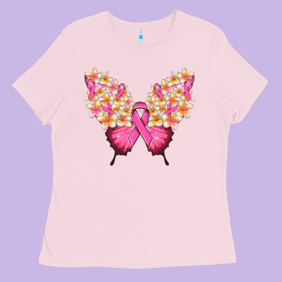 Pink Ribbon Breast Cancer Butterfly Ladies Tee Designed By Nancycooperartshop